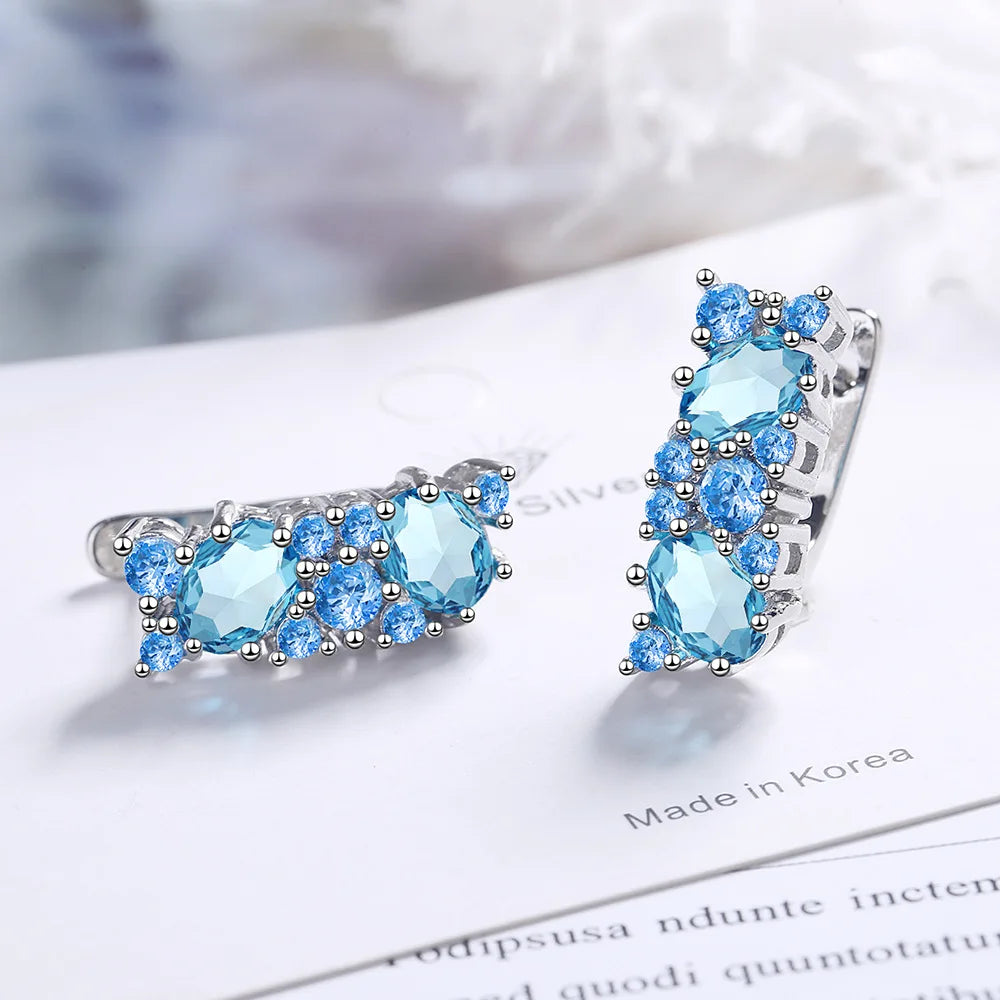 Brinco em Prata 925 com Zircônia Azul